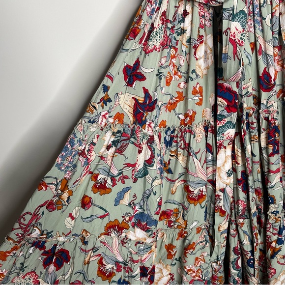 Elf Looking Back Ruffle Midi Dress Gray Floral Small S - Picture 7 of 10